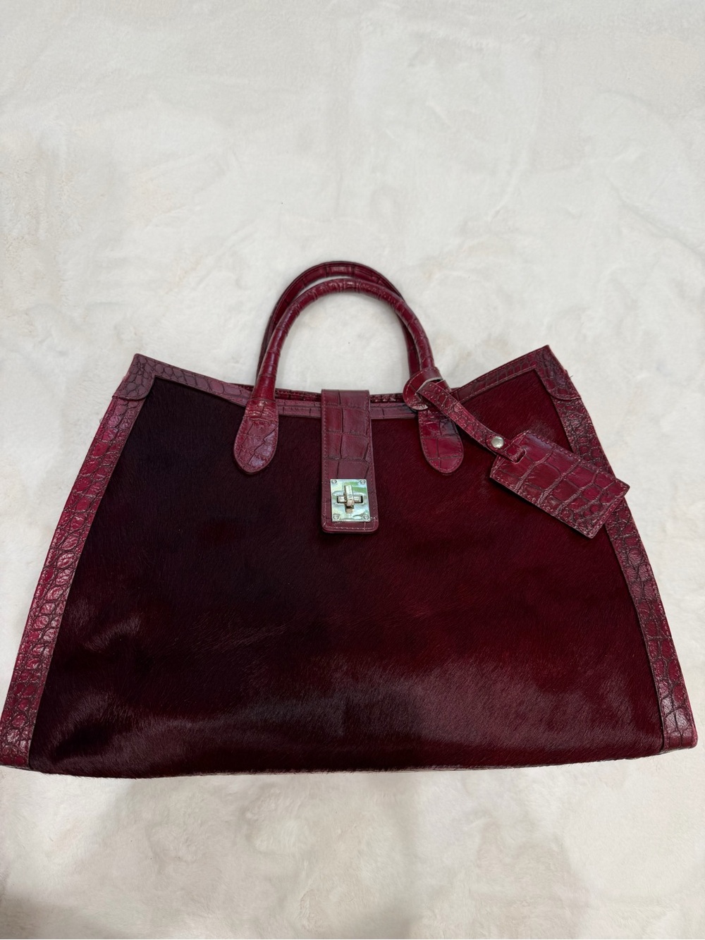Claudia Firenze Italian Burgundy Leather and Calf Hair Handbag